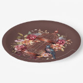ダークオーバーンブラウン ピンク ブルー 鳥かご シャワー ペーパープレート (アングル)