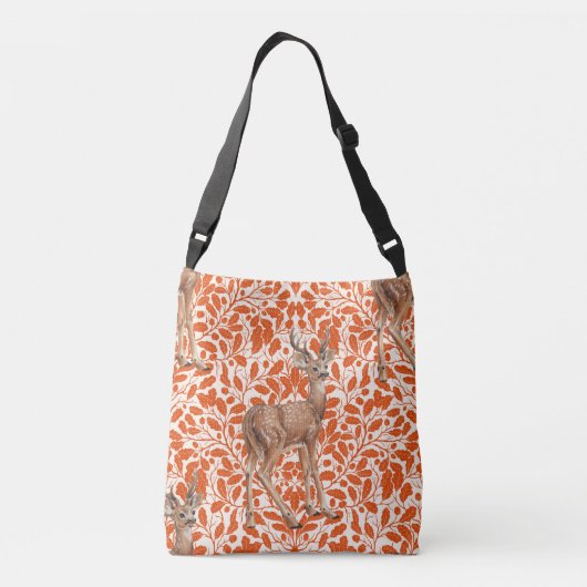 ダークオーランの装飾的なオークのダマスク模様の鹿 クロスボディバッグ (裏面)