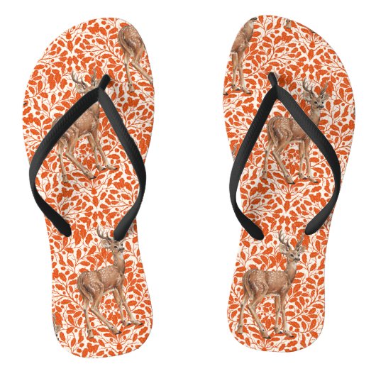 ダークオーランの装飾的なオークのダマスク模様の鹿 ビーチサンダル (ソール)