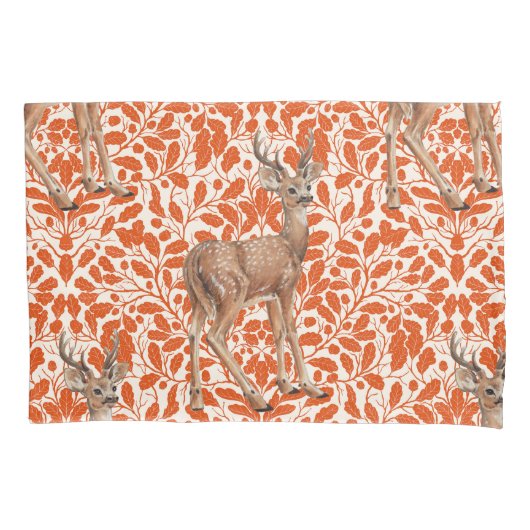 ダークオーランの装飾的なオークのダマスク模様の鹿 枕カバー (正面左)