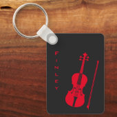 ダークカッコいいグレイ&レッドモダンヴァイオリン キーホルダー (正面)
