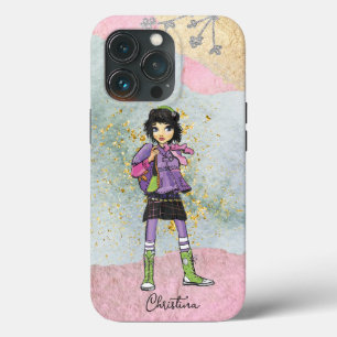 ダークカッコいいヘアファッショナブル女の子の名前 iPhone 13 PROケース