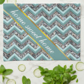 ダークカットガラスとティール(緑がかった色)ジグザグ キッチンタオル (折り畳み)