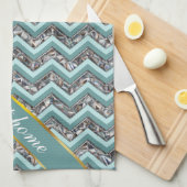 ダークカットガラスとティール(緑がかった色)ジグザグ キッチンタオル (四つ折り)