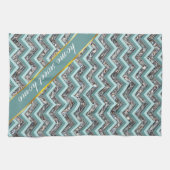ダークカットガラスとティール(緑がかった色)ジグザグ キッチンタオル (横)