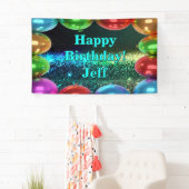 ダークカラフルバルーンハッピーバースデーカスタムビニル 横断幕 (インサイチュ)