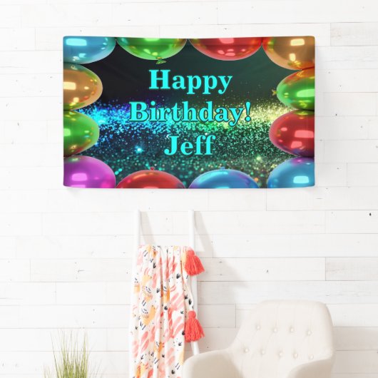 ダークカラフルバルーンハッピーバースデーカスタムビニル 横断幕 (インサイチュ)