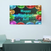 ダークカラフルバルーンハッピーバースデーカスタムビニル 横断幕 (トレードショー)