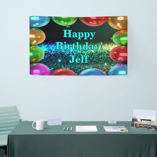 ダークカラフルバルーンハッピーバースデーカスタムビニル 横断幕 (トレードショー)