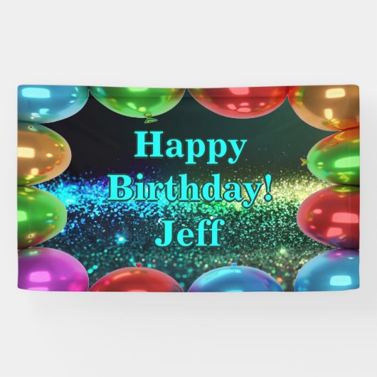 ダークカラフルバルーンハッピーバースデーカスタムビニル 横断幕 (横)