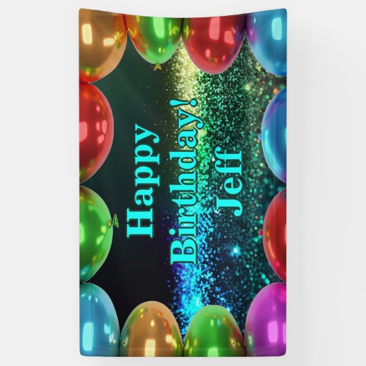 ダークカラフルバルーンハッピーバースデーカスタムビニル 横断幕 (縦)
