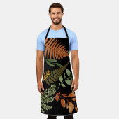ダークカラフルファーンボタニカルリーフフローラプリント エプロン (着用した状態)
