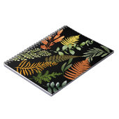 ダークカラフルファーンボタニカルリーフフローラプリント ノートブック (左側)