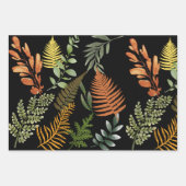 ダークカラフルファーンボタニカルリーフフローラプリント ラッピングペーパーシート (正面3)