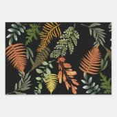 ダークカラフルファーンボタニカルリーフフローラプリント ラッピングペーパーシート (正面)