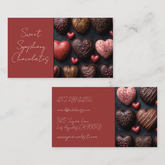 ダークカラーのハート型チョコレート 名刺 (正面/裏面)