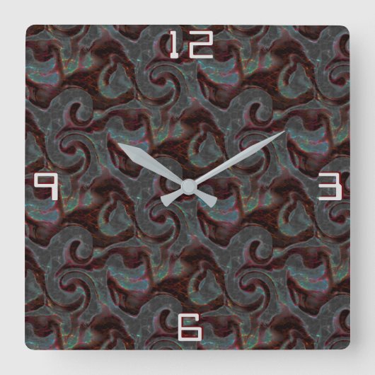ダークカラーの彫刻されたスパイラルパーツとストローク スクエア壁時計 (正面)