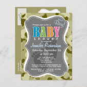 ダークカーキ迷彩柄；カモフラージュ インビテーションポストカード (正面/裏面)