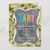 ダークカーキ迷彩柄；カモフラージュ 招待状 (正面/裏面)