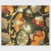 ダークガーデンの花と明るい蝶 ラッピングペーパー (フラット)