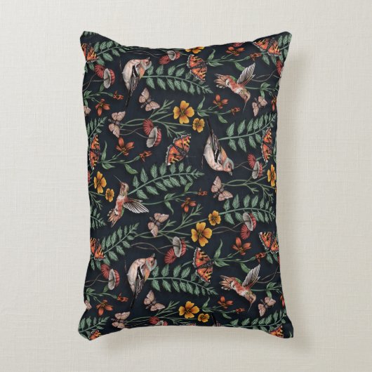 ダークガーデンバード&蝶 アクセントクッション (正面(垂直))