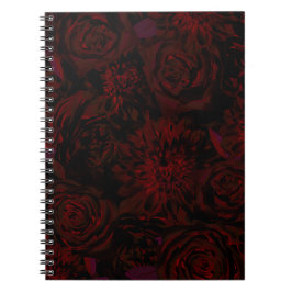 ダークガーデンレッドロマンチックな花ゴシック様式のガラス ノートブック