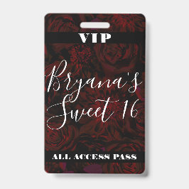 ダークガーデンレッドロマンチックな花甘い16 VIPパス バッジ