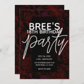 ダークガーデンレッドロマンティックフラワーズグラム誕生日 招待状 (正面/裏面)