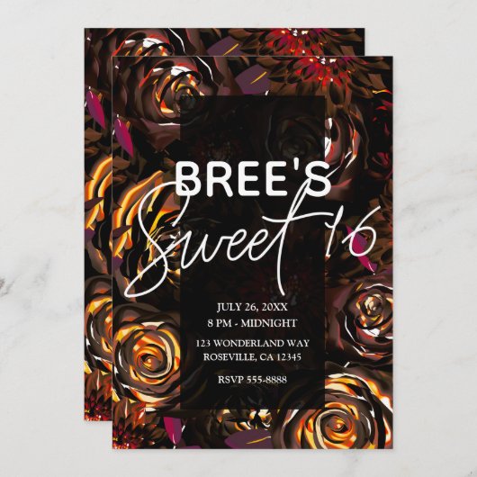 ダークガーデン秋の花秋スウィート16パーティー 招待状 (正面/裏面)