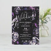 ダークガーデン紫の花結婚の白い 招待状 (スタンド正面)