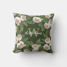 ダークガーデン調和：カメリアと緑 クッション