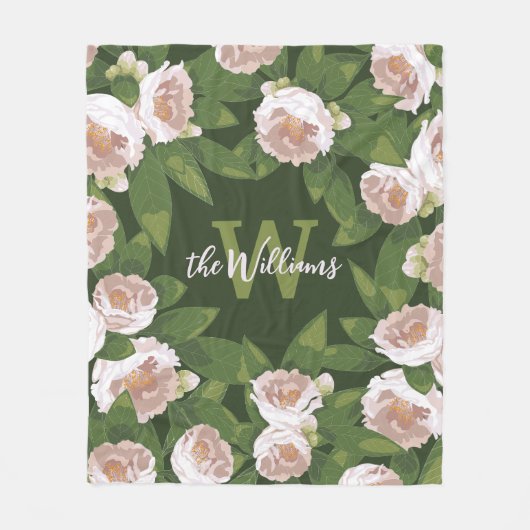ダークガーデン調和：カメリアと緑 フリースブランケット (正面)
