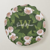 ダークガーデン調和:カメリアと緑 ラウンドクッション (裏面)