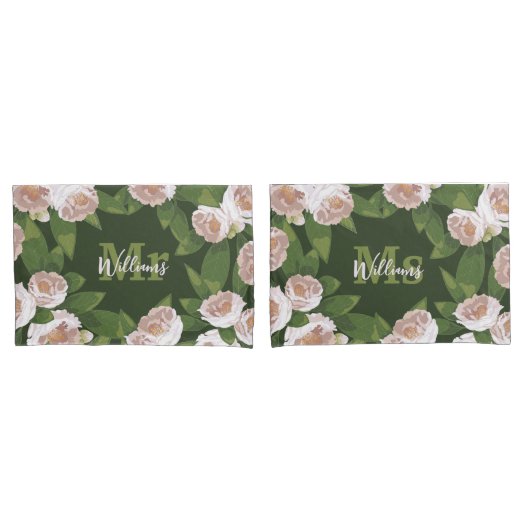 ダークガーデン調和:カメリアと緑 枕カバー (フロントセット)