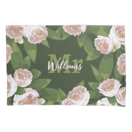 ダークガーデン調和：カメリアと緑 枕カバー