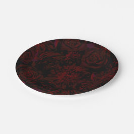 ダークガーデン レッドロマンチックフラワー ゴシックウェディング ペーパープレート