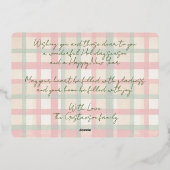 ダーククラシックグリーンレッドプレイド金ゴールド上のトナカイ 箔シーズンカード (裏面)