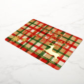 ダーククラシックグリーンレッドプレイド金ゴールド上のトナカイ 箔シーズンカード (回転した状態)