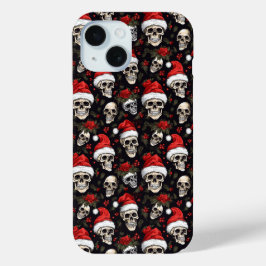 ダーククリスマススカルサンタ柄 ゴシックホリデー iPhone 15ケース