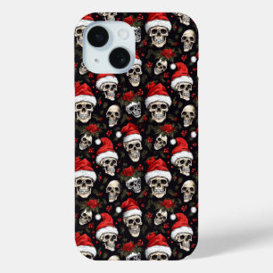 ダーククリスマススカルサンタ柄 ゴシックホリデー iPhone 15ケース
