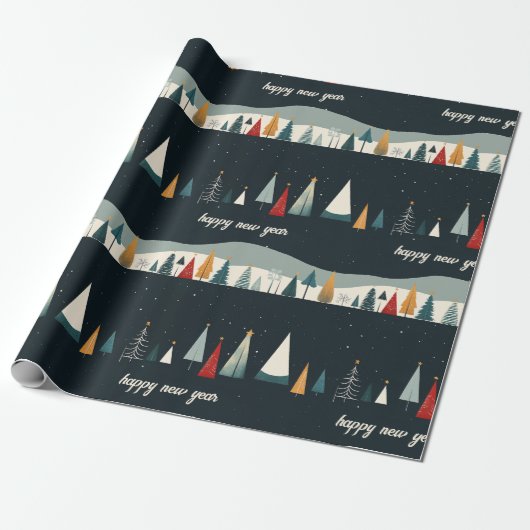ダーククリスマスツリーパターンラッピング紙 ラッピングペーパー (アンロールド)
