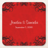 ダーククリムゾンレッドフローラゴシックスクエア紙コースター スクエアペーパーコースター (正面)