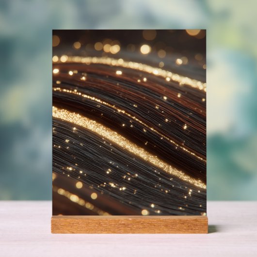 ダーククルミの木目ときらめく金ゴールド川 アクリルサイン (ニュートラル)