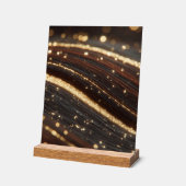 ダーククルミの木目ときらめく金ゴールド川 アクリルサイン (傾斜)