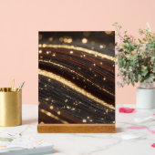 ダーククルミの木目ときらめく金ゴールド川 アクリルサイン (ウェディング)