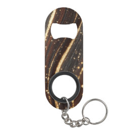 ダーククルミの木目ときらめく金ゴールド川 キーホルダー栓抜き