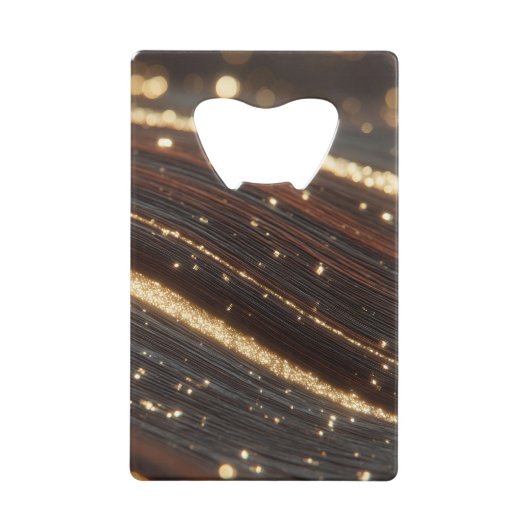 ダーククルミの木目ときらめく金ゴールド川 クレジットカード栓抜き (正面)