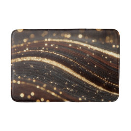 ダーククルミの木目ときらめく金ゴールド川 バスマット