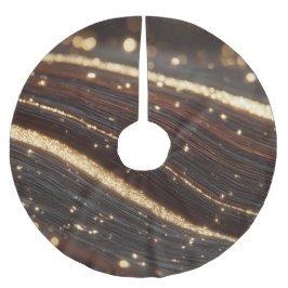 ダーククルミの木目ときらめく金ゴールド川 ブラッシュドポリエステルツリースカート