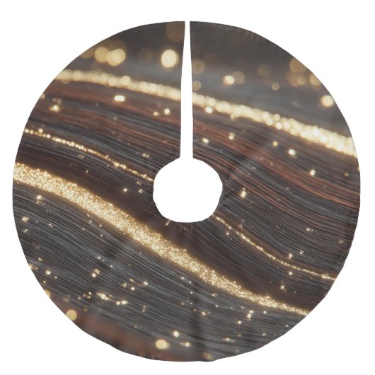 ダーククルミの木目ときらめく金ゴールド川 ブラッシュドポリエステルツリースカート (正面)